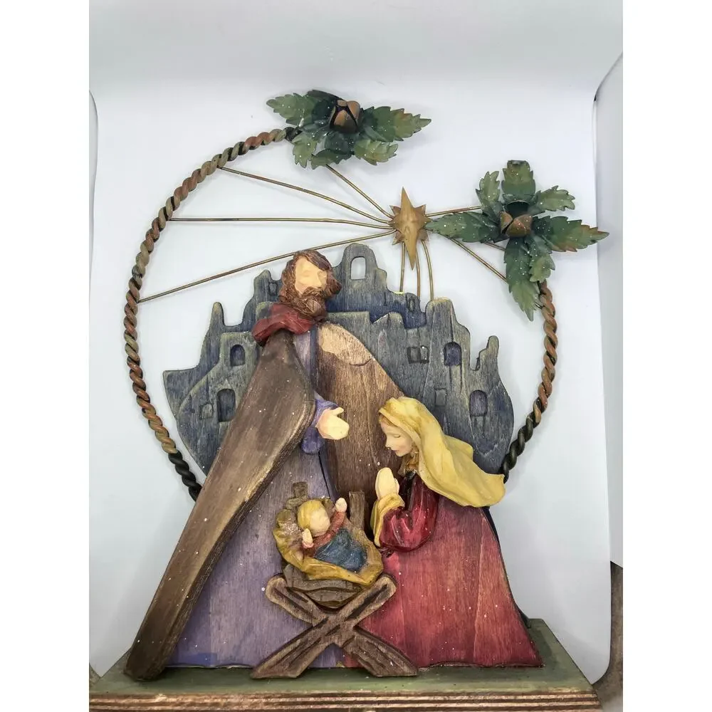 Nativity‎ Scene, Wooden Metal JESUS MARY JOSPEPH Christmas Christhomas Corp Holy
